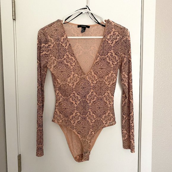 Paisley print Nude V-neck bodysuit - Picture 1 of 6
